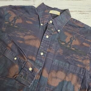 Cotton Brothers Vintage Long Sleeve Button Down Shirt Medium Purple Fly Fishing